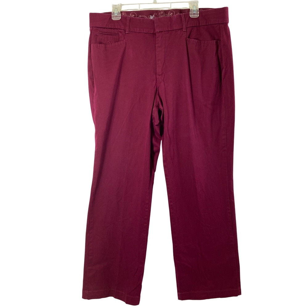 JM Collection Burgundy Pants Womens Plus Size 16 Straight High Rise Chino Slacks